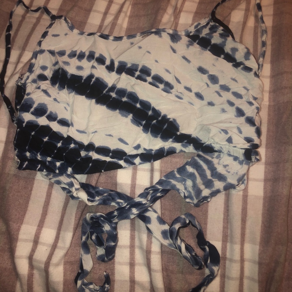 blue and white crop top